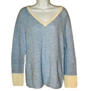 Talbots V Neck Knit Sweater Size XL Blue and Cream New
